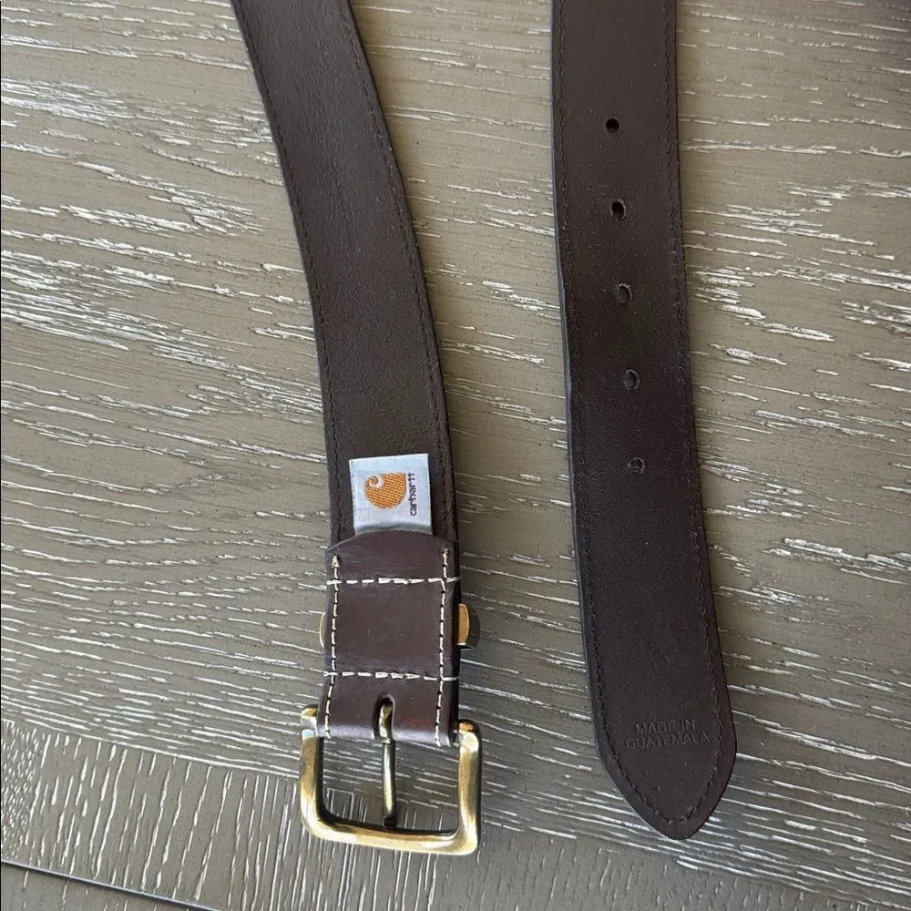 Carhartt Dark Brown Genuine Leather Belt with Buckle Casual Men’s Size 52 GUC